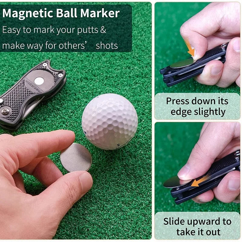 Foldable Golf Divot Repair Tool with Magnetic Ball Marker